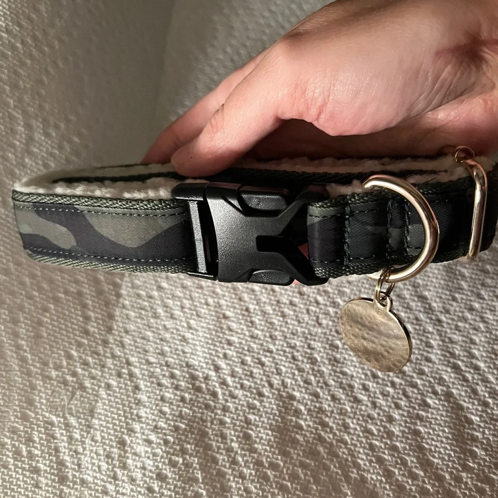 NWT Mark & Graham Camouflage Sherpa Dog Collar with Blank Tag Sz. L